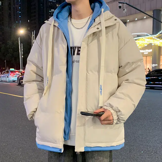 【dme】 港风假两件拼接加绒加厚宽松百搭连帽棉服 男女同款