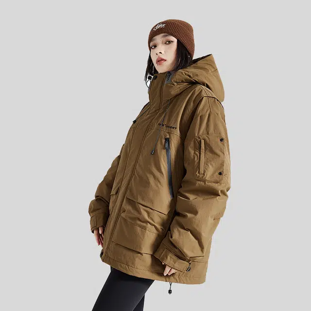 【dme】 美式工装机能字母刺绣防风山系连帽羽绒服 男女同款