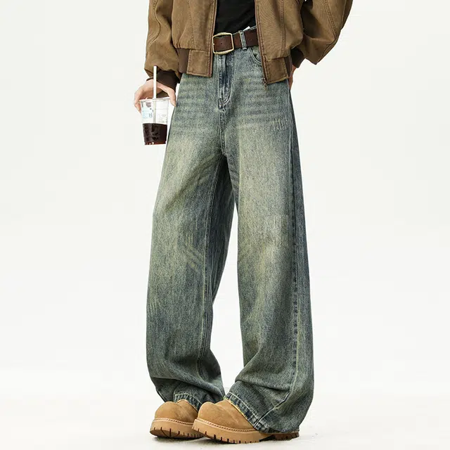 【dme】 美式高街水洗做旧猫爪痕复古宽松休闲通勤百搭垂坠感舒适直筒牛仔裤 男女同款