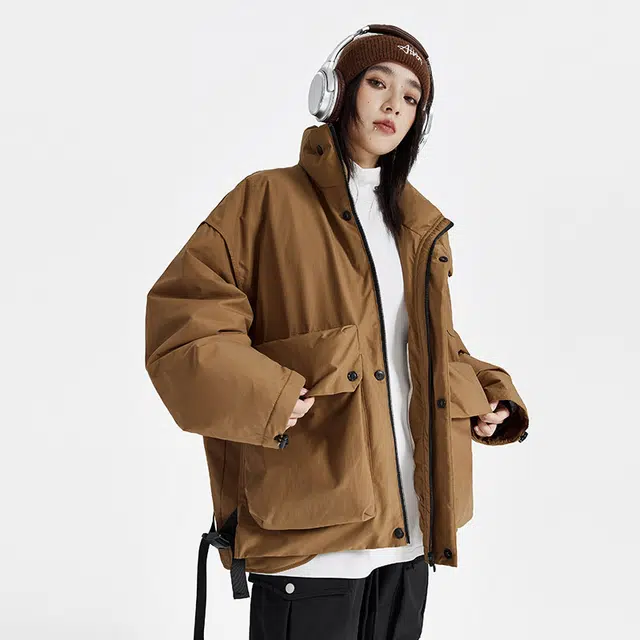 【dme】 日系刺绣设计立领户外工装羽绒服 男女同款