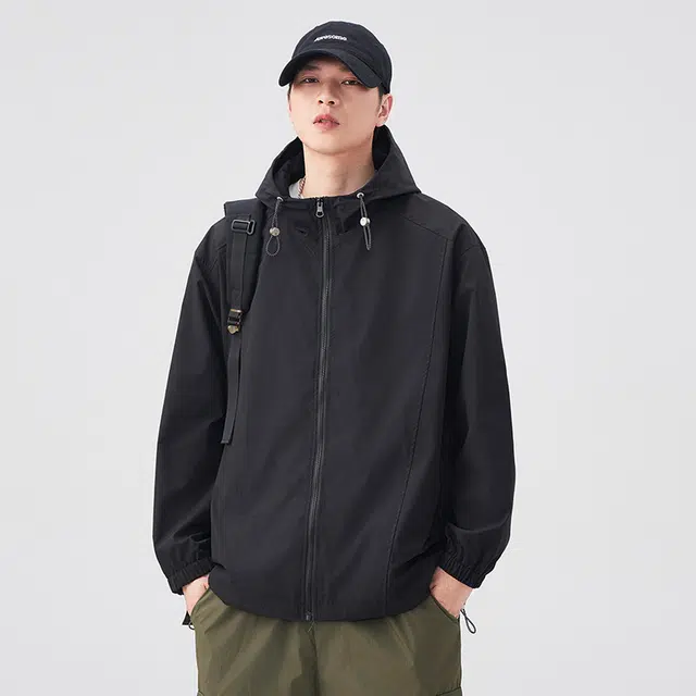 【dme】 山系户外简约纯色百搭舒适拉链休闲连帽夹克外套 男女同款