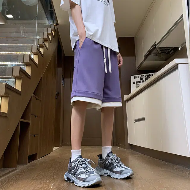 【dme】 美式宽松舒适简约百搭松紧腰五分系带休闲短裤 男女同款