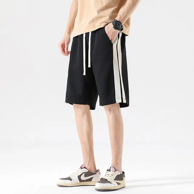 【dme】 侧边条纹直筒宽松日系百搭舒适五分休闲短裤 男款