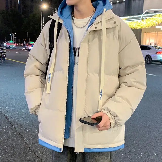 【dme】 港风假两件拼接加绒加厚宽松百搭连帽棉服 男女同款