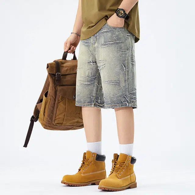 【dme】 美式复古百搭潮流高街水洗做旧宽松休闲运动纯棉五分牛仔短裤 男女同款