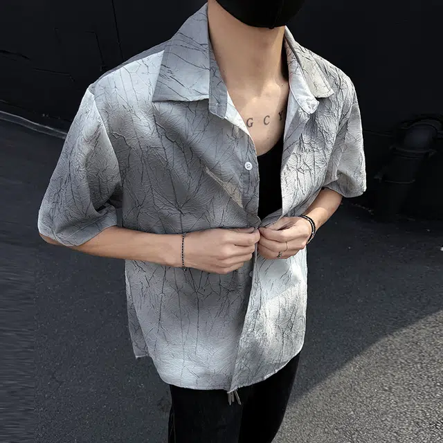 【dme】 扎染时尚痞帅潮流高街薄款宽松短袖衬衫 男女同款