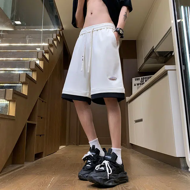 【dme】 美式宽松舒适简约百搭松紧腰五分系带休闲短裤 男女同款