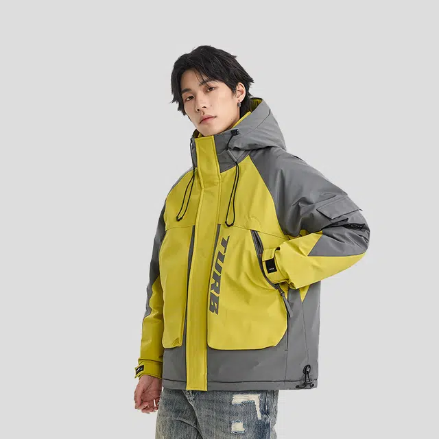 【dme】 户外山系工装拼色连帽防风防水羽绒服 男女同款