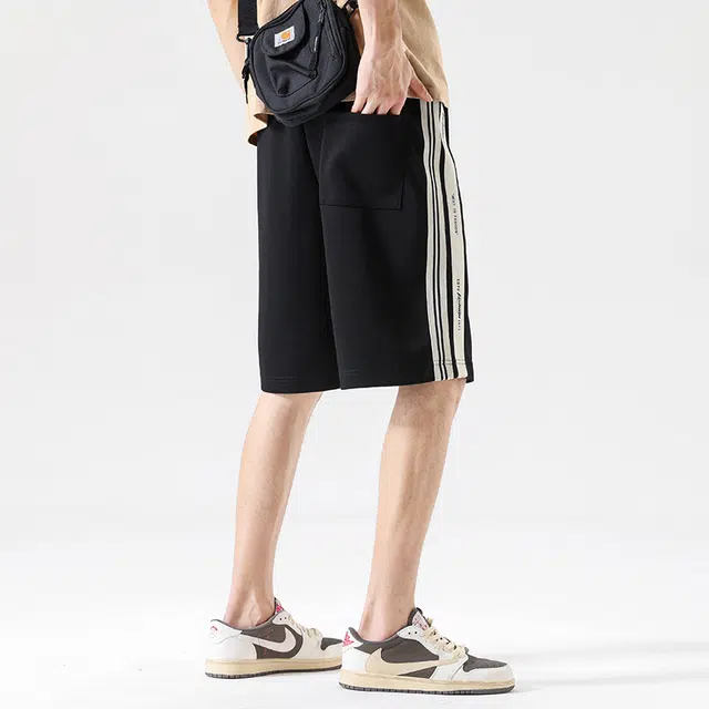 【dme】 侧边条纹直筒宽松日系百搭舒适五分休闲短裤 男款