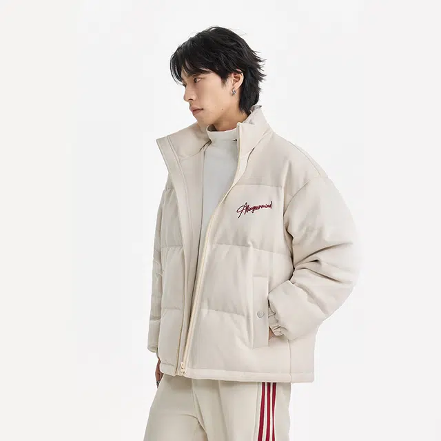 【dme】 美式高街宽松字母纯色休闲麂皮绒立领羽绒服 男女同款