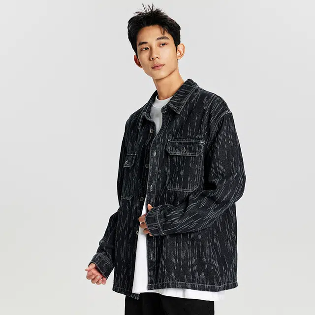 【dme】 美式休闲小香风宽松翻领提花时尚牛仔外套 男女同款