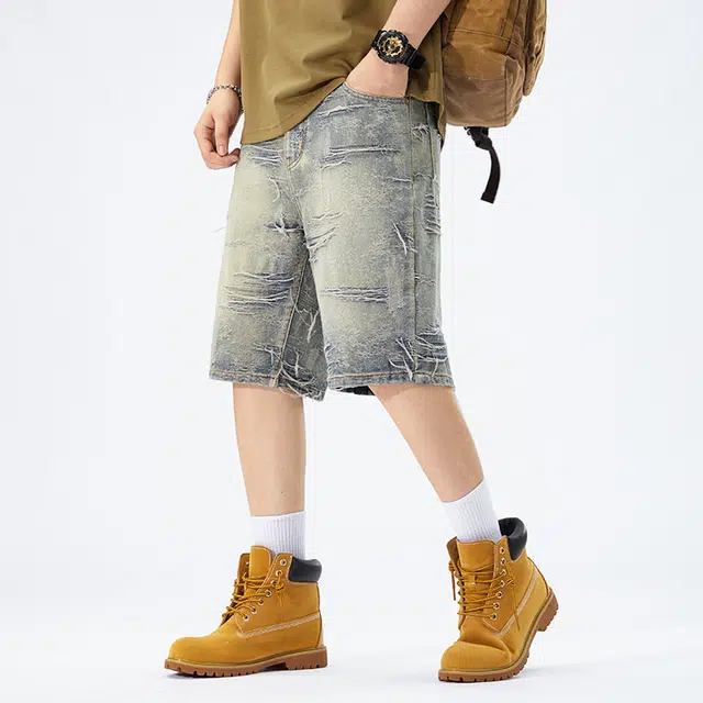 【dme】 美式复古百搭潮流高街水洗做旧宽松休闲运动纯棉五分牛仔短裤 男女同款