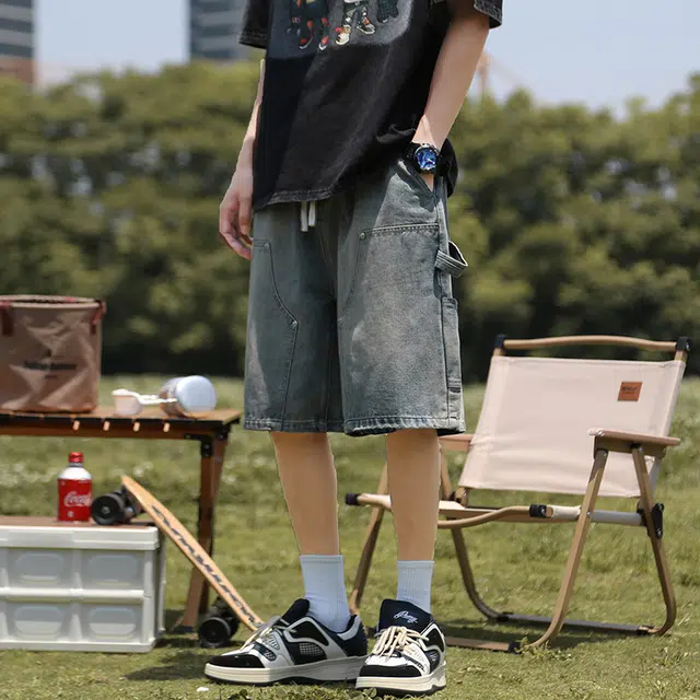 【dme】 复古水洗做旧基础款美式高街宽松休闲紧腰抽绳无性别主义五分学院风牛仔短裤 男女同款
