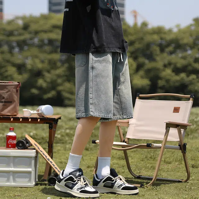 【dme】 复古水洗做旧基础款美式高街宽松休闲紧腰抽绳无性别主义五分学院风牛仔短裤 男女同款
