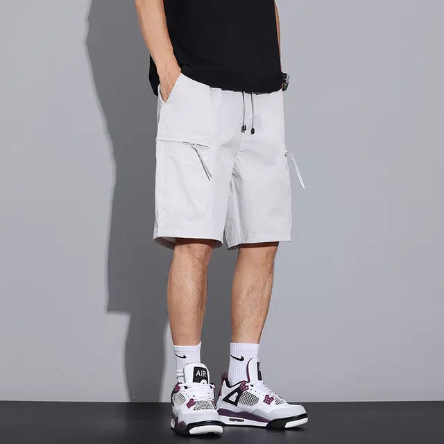 【dme】 美式户外纯色宽松多袋设计日常通勤舒适直筒五分工装休闲短裤 男女同款