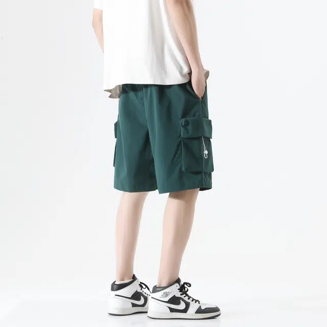【dme】 美式复古高街简约基础款纯色百搭凉感透气舒适柔软宽松系带五分裤工装休闲短裤 男女同款
