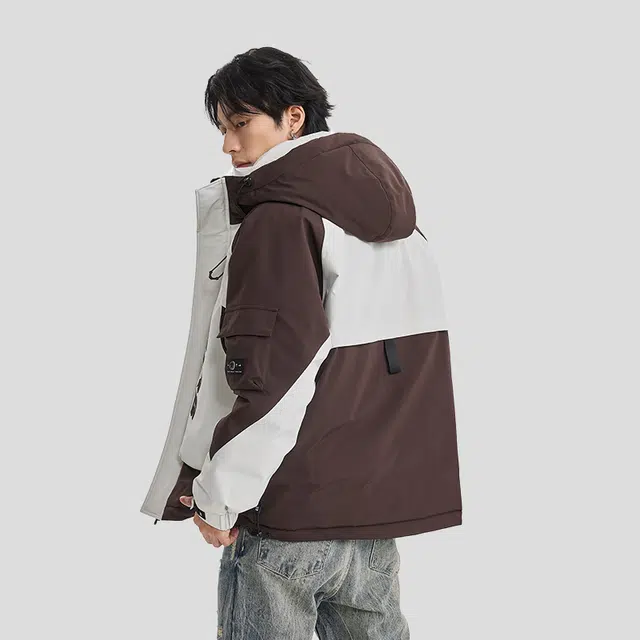 【dme】 户外山系工装拼色连帽防风防水羽绒服 男女同款