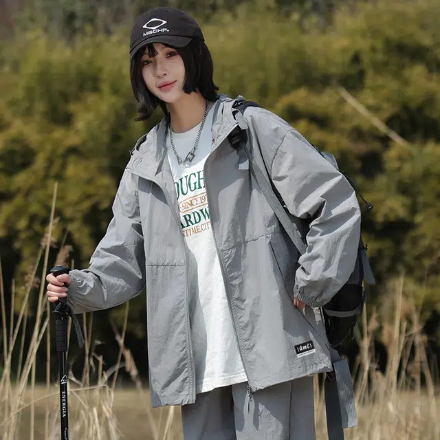 【dme】 美式复古机能风薄款凉感宽松连帽长袖基础款时尚简约百搭休闲 凉感透气速干防晒服 男女同款