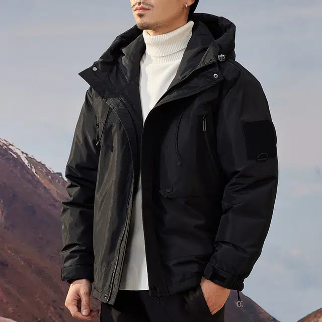 【dme】 纯色户外运动连帽拉链潮牌保暖痞帅抗寒休闲百搭羽绒服 男女同款