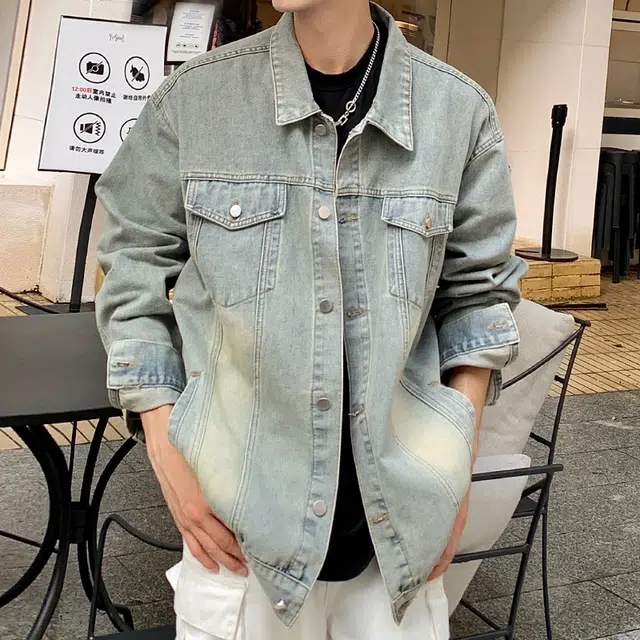 【dme】 时尚高街工装宽松百搭夹克上衣美式复古痞帅拼接设计水洗长袖翻领牛仔外套 男女同款