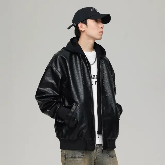 【dme】 美式潮流假两件宽松工装机车夹克外套 男女同款 黑色