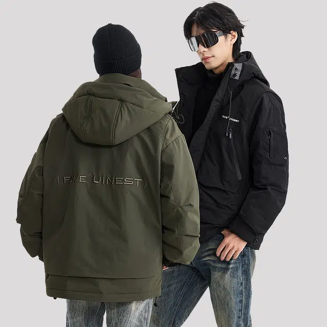 【dme】 美式工装机能字母刺绣防风山系连帽羽绒服 男女同款