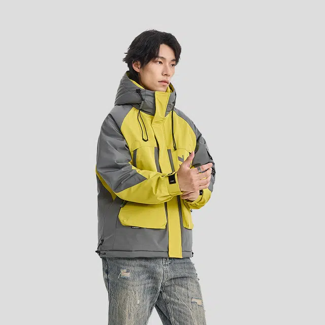 【dme】 户外山系工装拼色连帽防风防水羽绒服 男女同款