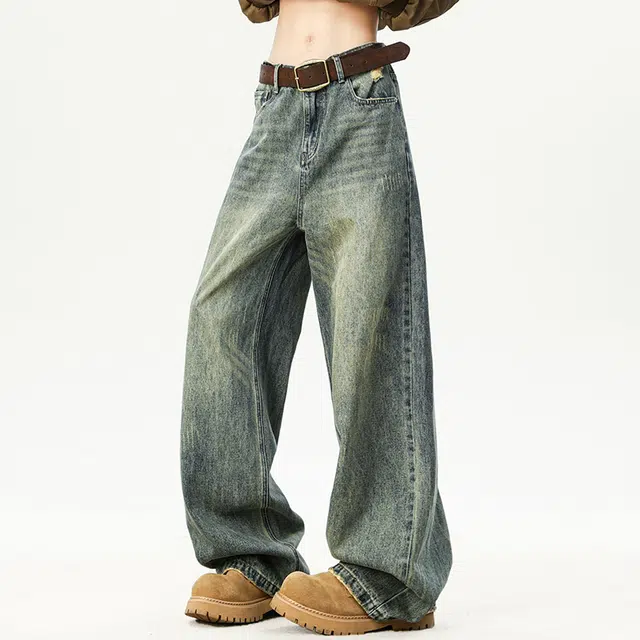 【dme】 美式高街水洗做旧猫爪痕复古宽松休闲通勤百搭垂坠感舒适直筒牛仔裤 男女同款
