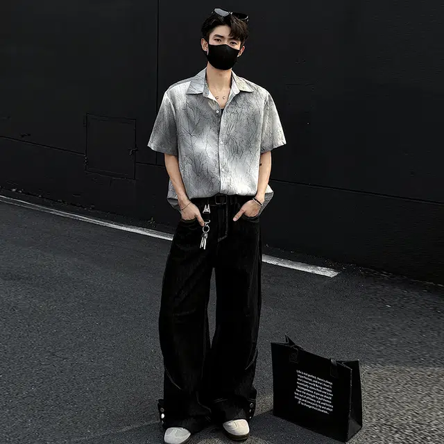 【dme】 扎染时尚痞帅潮流高街薄款宽松短袖衬衫 男女同款
