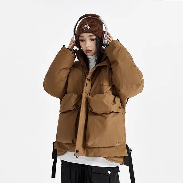 【dme】 日系刺绣设计立领户外工装羽绒服 男女同款