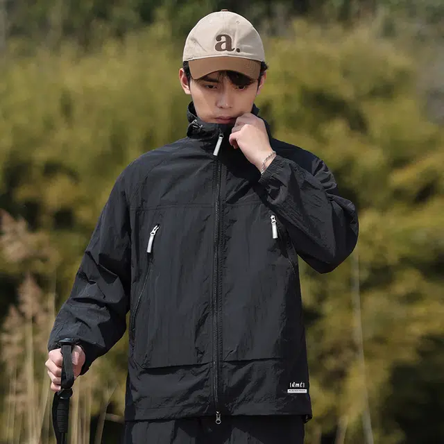 【dme】 美式潮流个性机能风登山跑步健身简约户外纯色凉感连帽轻薄通勤无性别主义外套防晒服 男女同款