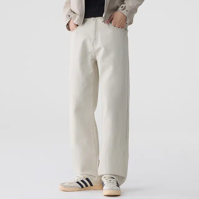 【dme】 纯色简约日常百搭休闲阔腿长裤高级感棉质舒适直筒牛仔裤 男女同款 米色