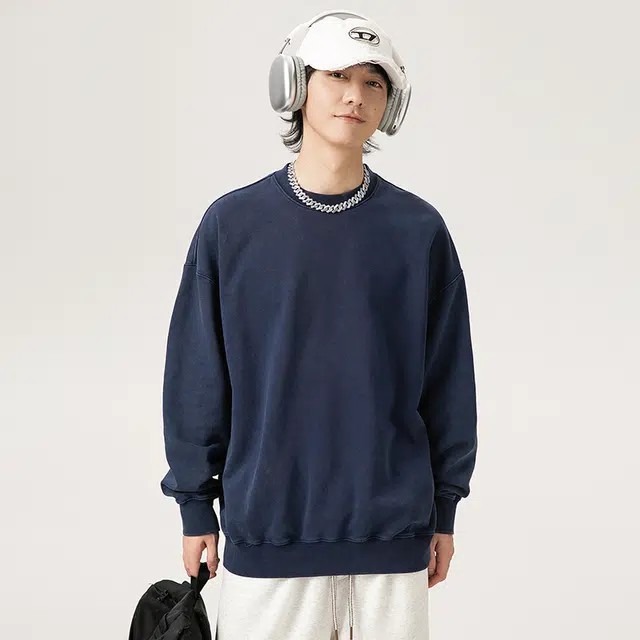 【dme】 重磅纯色简约百搭圆领宽松美式街头休闲卫衣 男女同款