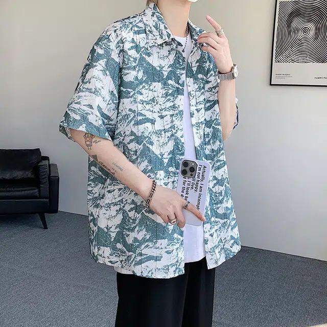 【dme】 扎染时尚痞帅潮流高街薄款宽松短袖衬衫 男女同款