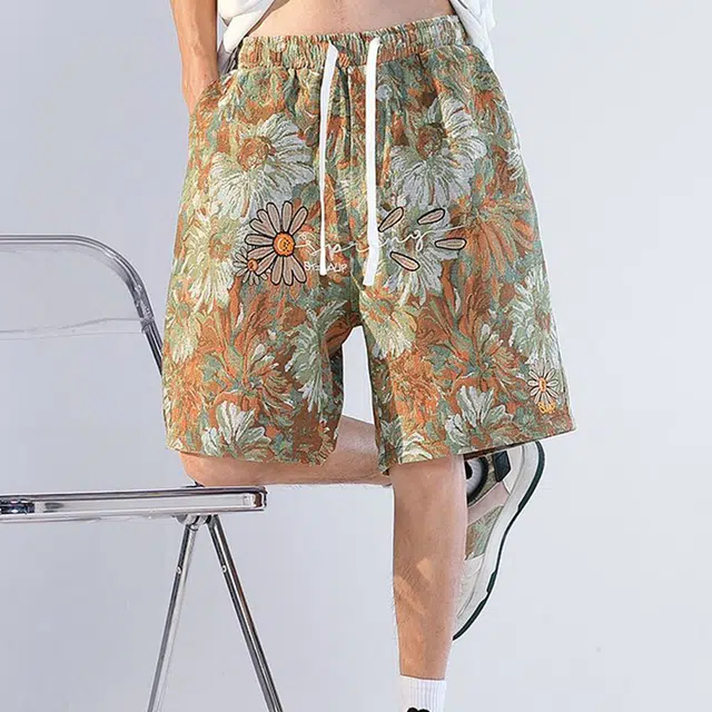 【dme】 时尚潮牌户外沙滩宽松百搭直筒舒适透气刺绣提花五分休闲短裤 男女同款