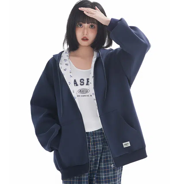 【dme】 时尚日常通勤百搭碎花拼接设计休闲开衫美式潮流宽松舒适连帽卫衣 男女同款