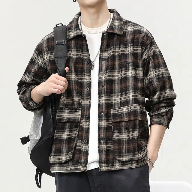 【dme】 美式复古纯棉休闲宽松百搭格子长袖衬衫 男款