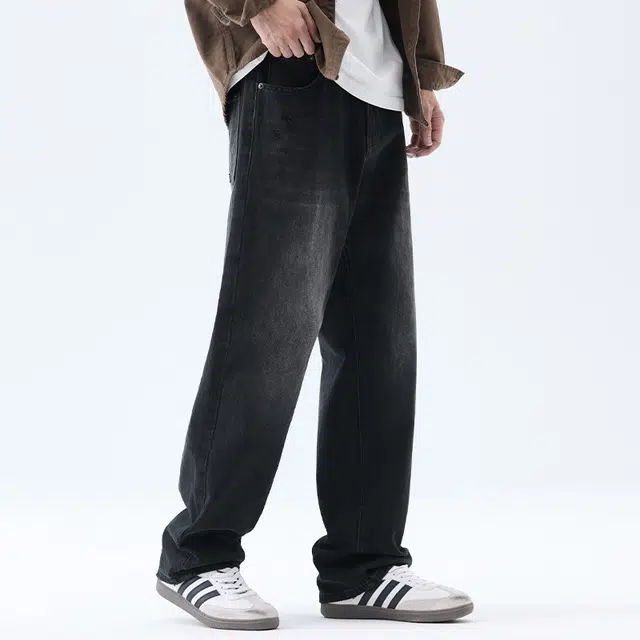 【dme】 美式高街风水洗宽松休闲阔腿长裤复古痞帅做旧遮肉显瘦直筒牛仔裤 男女同款 黑色
