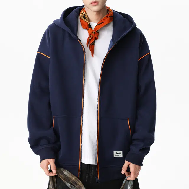 【dme】 美式复古高级感撞色拉链开衫外套青年痞帅宽松舒适休闲百搭连帽卫衣 男女同款