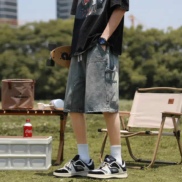 【dme】 复古水洗做旧基础款美式高街宽松休闲紧腰抽绳无性别主义五分学院风牛仔短裤 男女同款