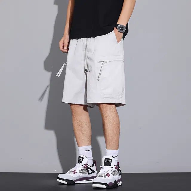 【dme】 美式户外纯色宽松多袋设计日常通勤舒适直筒五分工装休闲短裤 男女同款