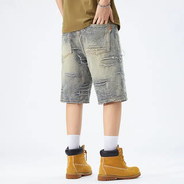 【dme】 美式复古百搭潮流高街水洗做旧宽松休闲运动纯棉五分牛仔短裤 男女同款