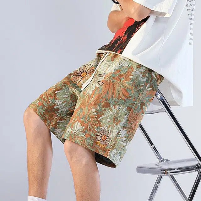 【dme】 时尚潮牌户外沙滩宽松百搭直筒舒适透气刺绣提花五分休闲短裤 男女同款