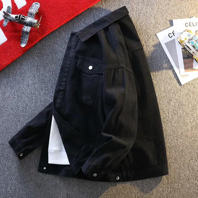 寻星记 美式高街风百搭休闲长袖上衣 多口袋纯色翻领设计牛仔外套 男女同款