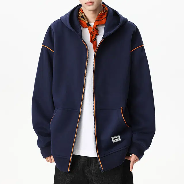 【dme】 美式复古高级感撞色拉链开衫外套青年痞帅宽松舒适休闲百搭连帽卫衣 男女同款