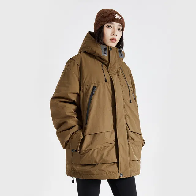 【dme】 美式工装机能字母刺绣防风山系连帽羽绒服 男女同款