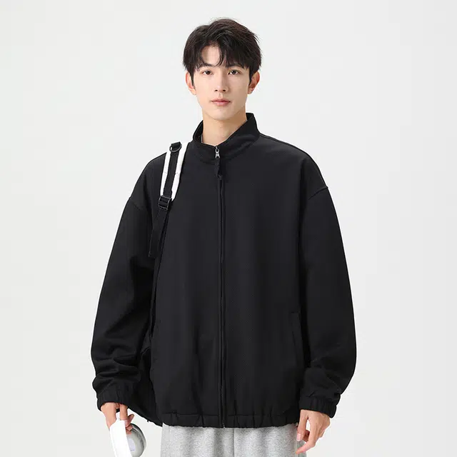 【dme】 宽松休闲美式百搭简约纯色时尚立领夹克外套 男女同款
