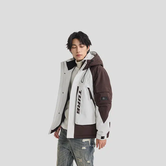 【dme】 户外山系工装拼色连帽防风防水羽绒服 男女同款
