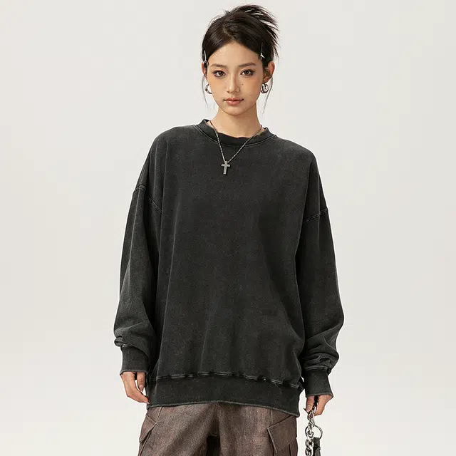 【dme】 重磅纯色简约百搭圆领宽松美式街头休闲卫衣 男女同款