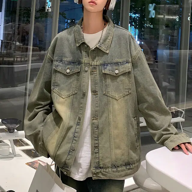 【dme】 美式高街复古水洗做旧宽松舒适夹克时尚潮流百搭翻领长袖牛仔外套 男女同款